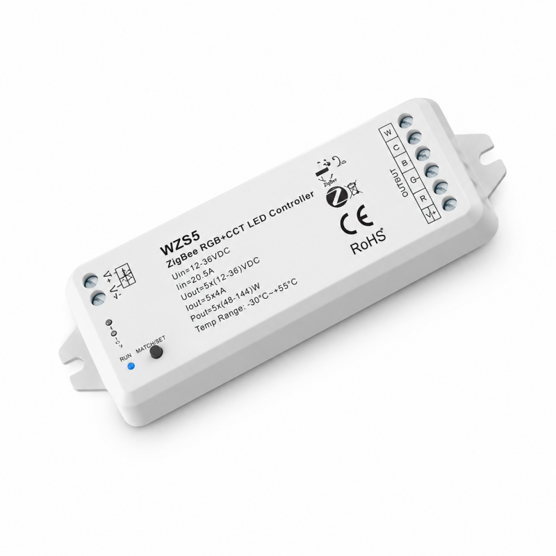 Controlador de tiras led inteligente RGB y CCT. Controla colores, temperatura e intensidad.