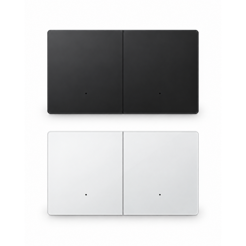 Interrupor inteligente con 2 botones en negro y color blanco premium.