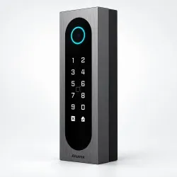 Akuvox A08S control de acceso inteligente con teclado táctil, QR, RFID, NFC y Bluetooth – Vista en perspectiva