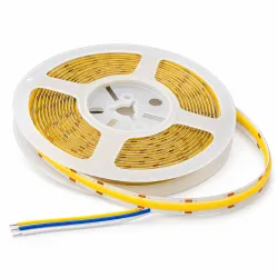 Tira LED COB CCT 24V de 608 LED por metro, CRI 90, blanco cálido y frío regulable – Vista en perspectiva