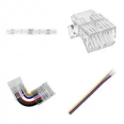 Conectores para tiras LED COB RGB+CCT de 24V, unión recta, tira a cable, esquina L y extensión