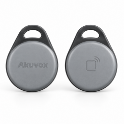 Llavero RFID Akuvox KF01 Fudan 13,56 MHz color gris, vista frontal y posterior