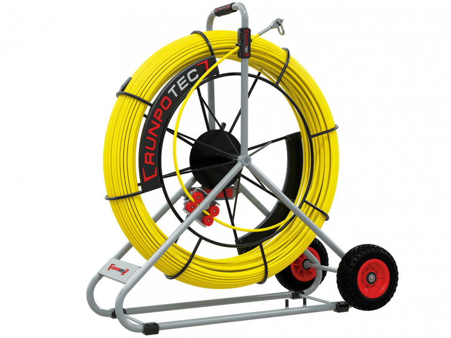 RUNPOTEC GF11 guía pasacable de fibra de vidrio Ø11 mm con rola metálica y contador de metros