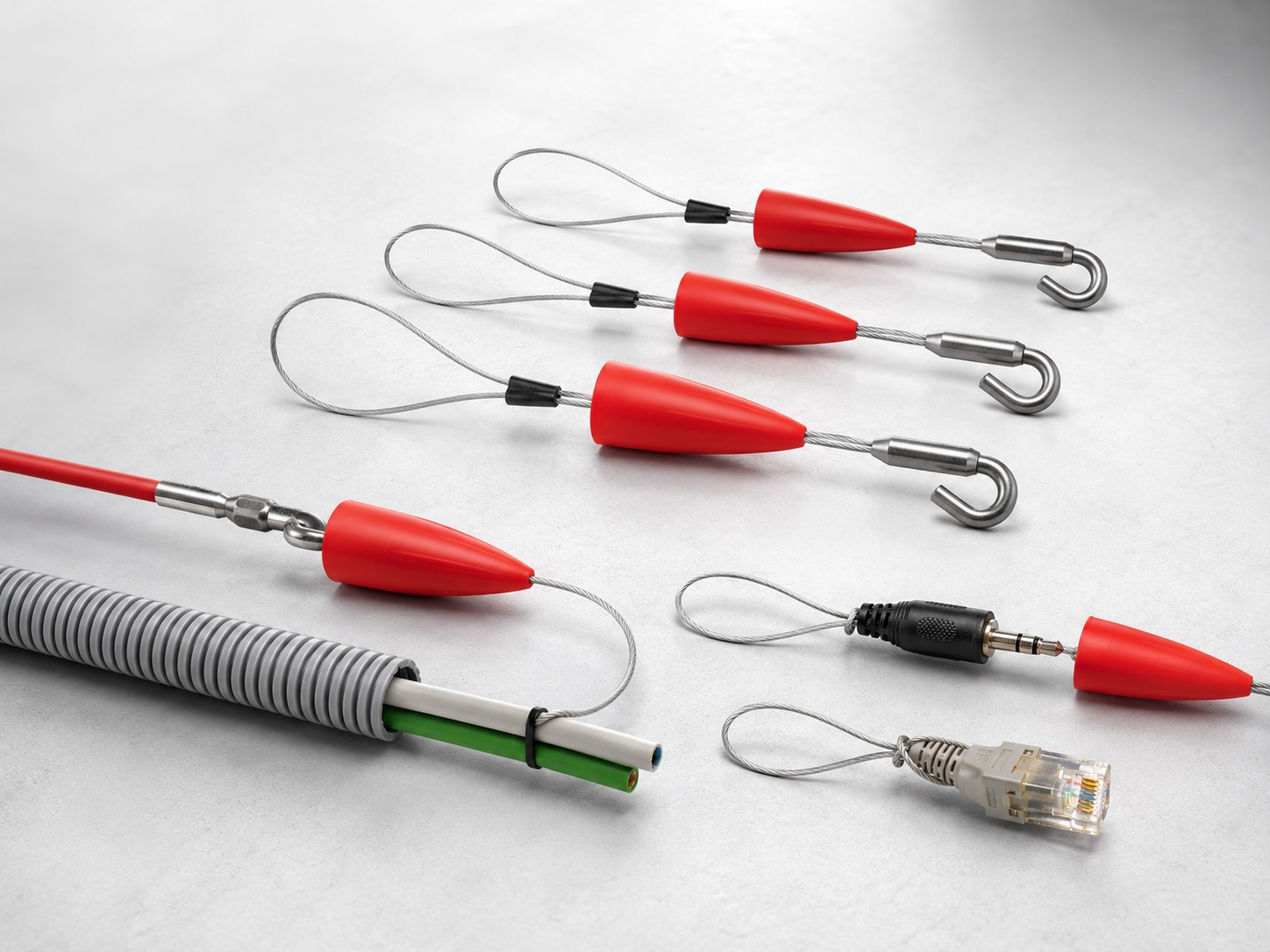 RUNPOTEC RUNPOFIX set de lazos tiracable con gancho y capuchón protector para pasar cables con conectores