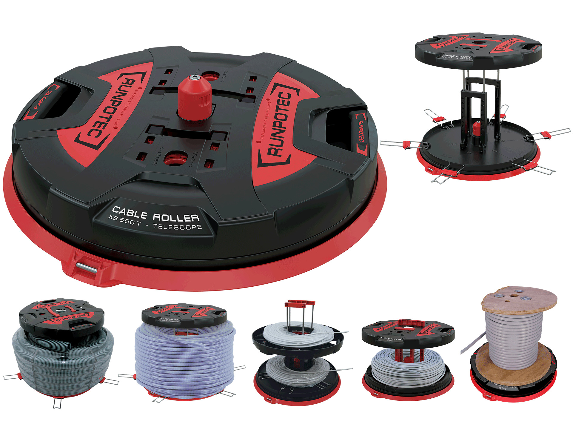 RUNPOTEC XB500T desenrollador telescópico de cable para bobinas y carretes