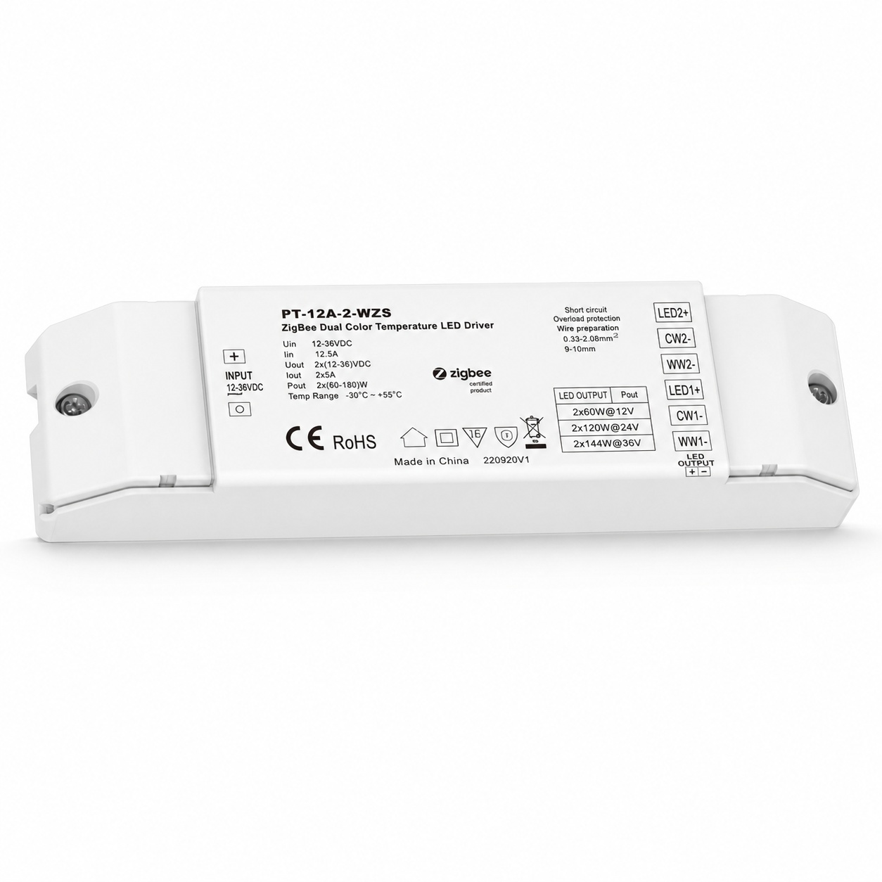 Driver LED ZigBee CCT PT-12A-2-WZS de corriente constante para iluminación interior