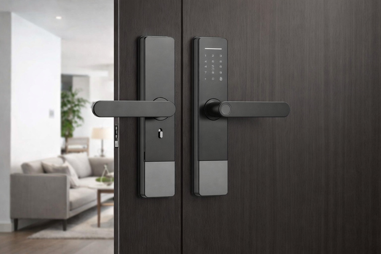 Cerradura digital inteligente Akubela SL30 instalada en puerta moderna