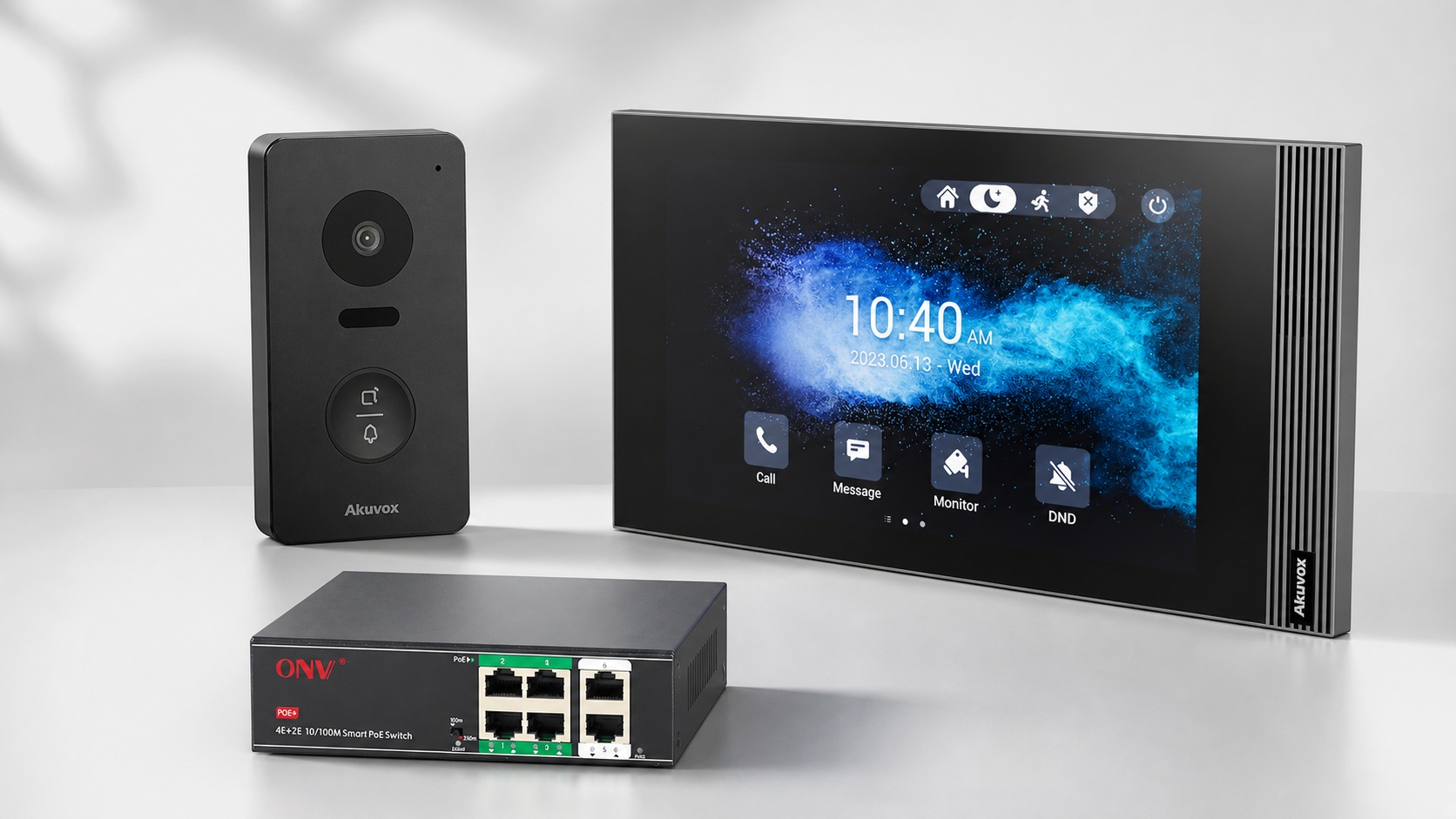Kit videoportero Akuvox E13 con pantalla WiFi S562W y switch PoE