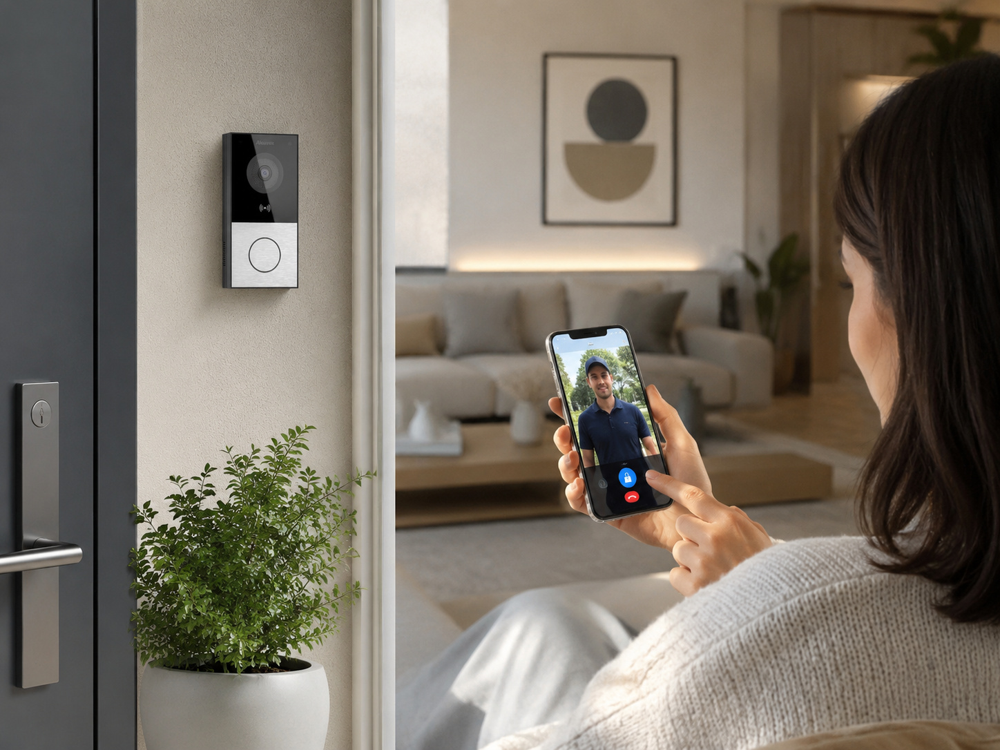 Akuvox E12S instalado en acceso moderno de casa u oficina
