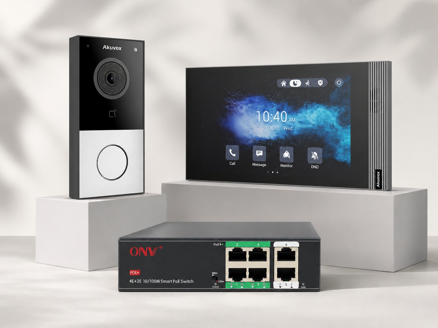 Kit videoportero Akuvox E12S con pantalla S562 y switch PoE