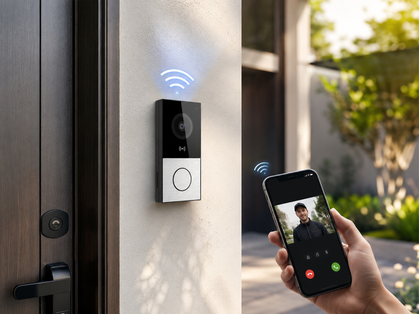 Akuvox E12W conectado por WiFi en una entrada moderna