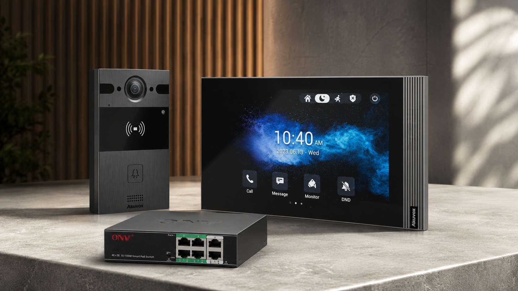 Kit videoportero Akuvox R25A con pantalla S563 y switch PoE