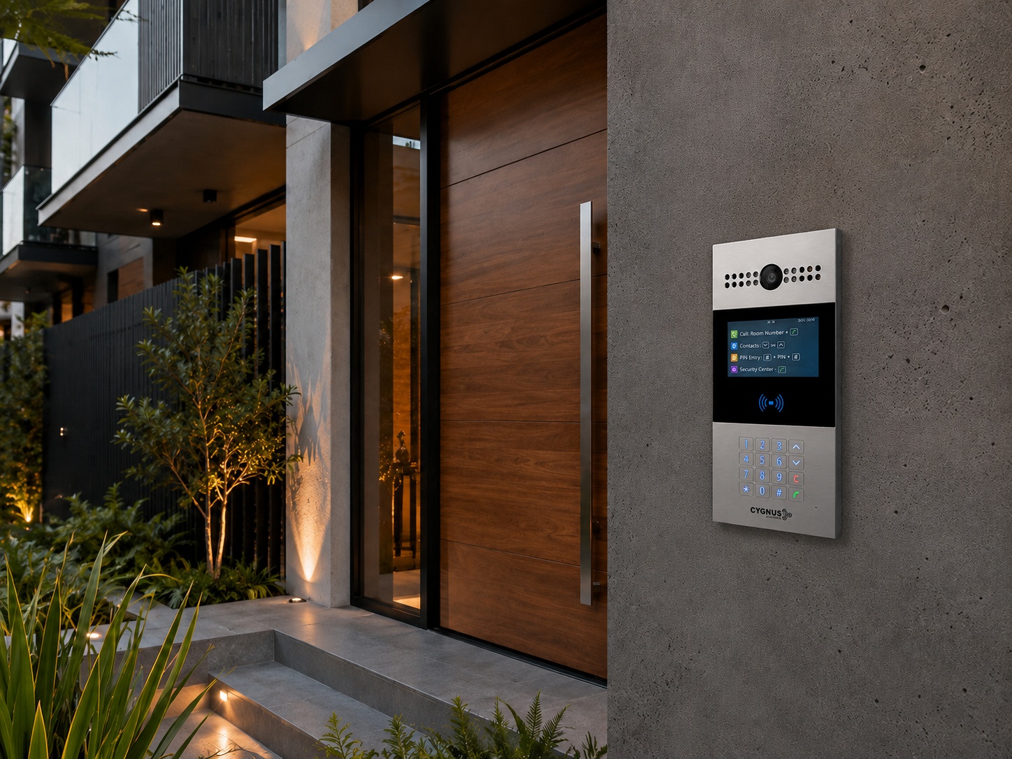 Akuvox R28A instalado en ingreso de edificio moderno