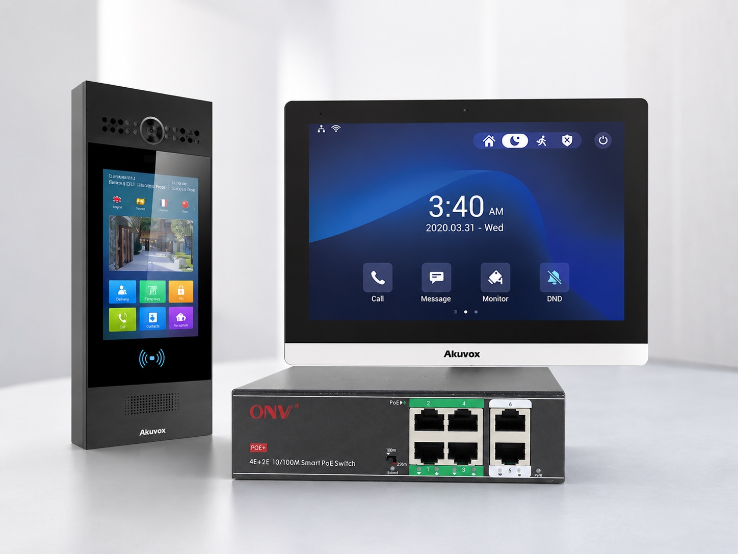 Kit videoportero facial Akuvox R29C con pantalla C319 y switch PoE