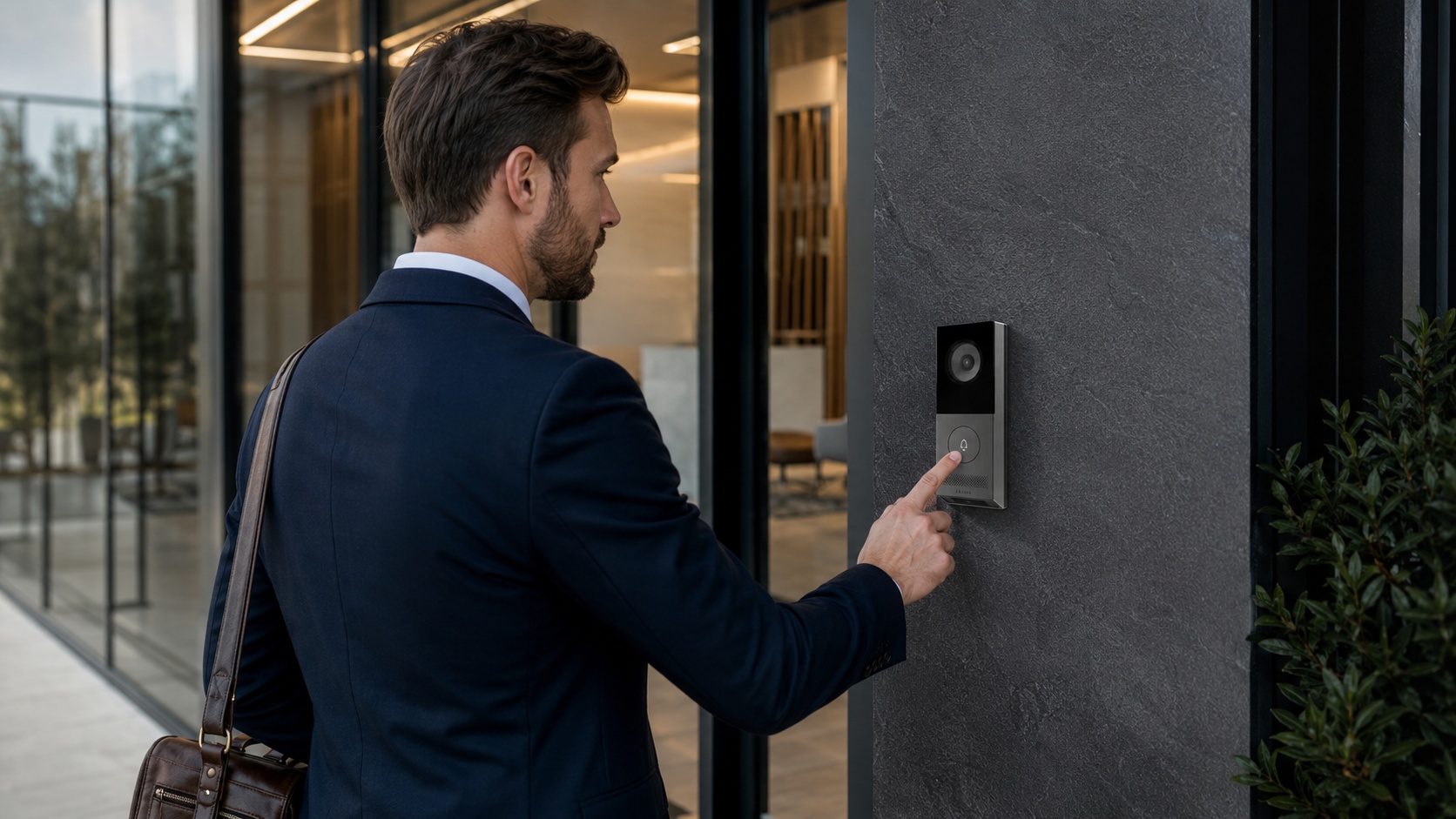 Akuvox X910 detectando paquetes en la puerta de una casa moderna